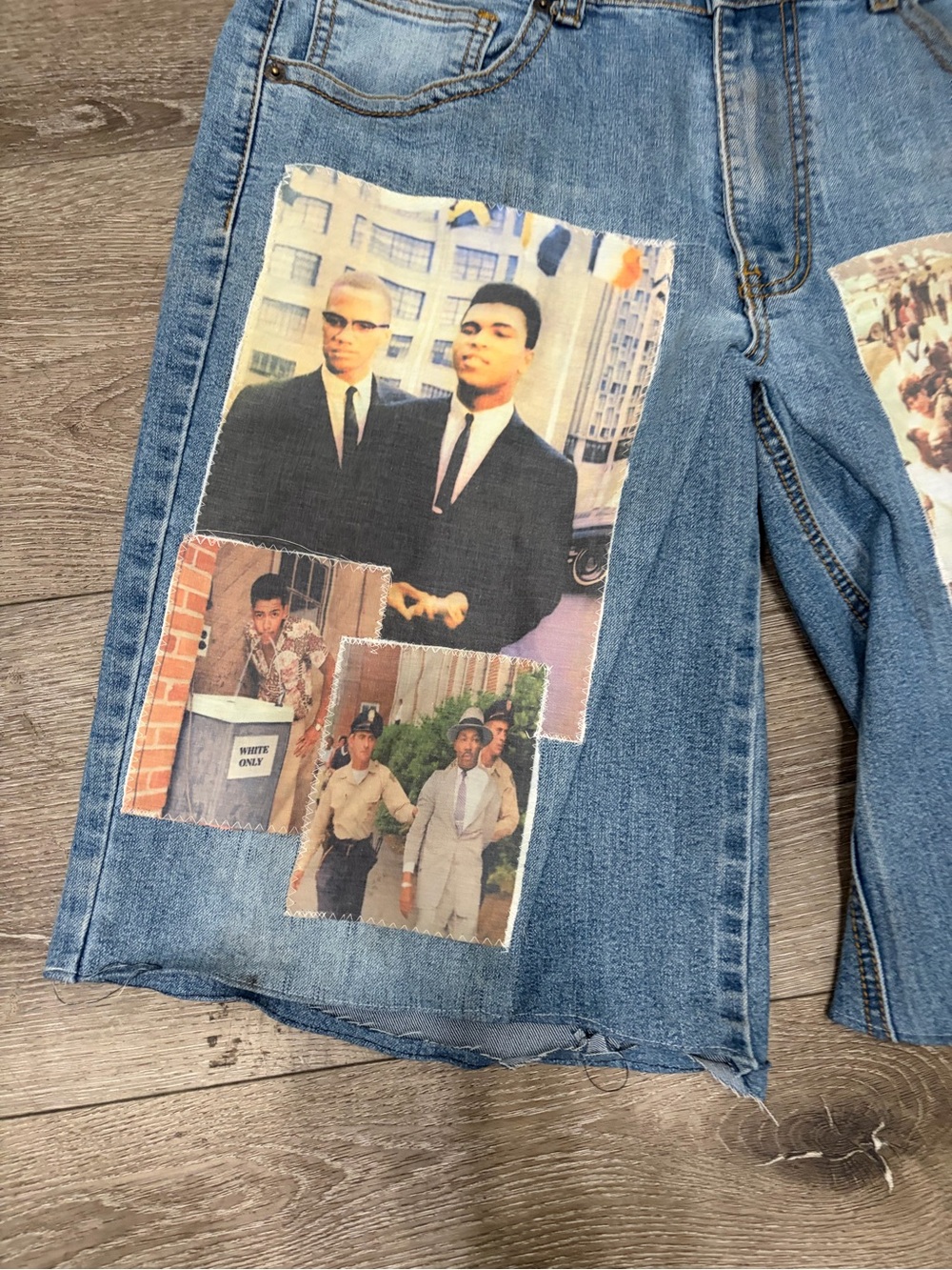 Custom Blue Denim Patchwork Men’s Shorts - Picture 2 of 3
